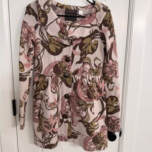 Anthropologie Pink and Brown Floral Cape